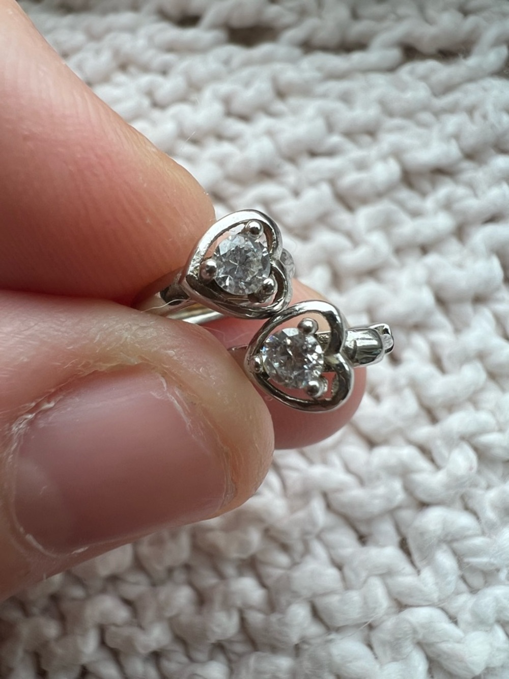 Sterling silver heart hoop clicker earrings 925 with sparkly moissanite stone